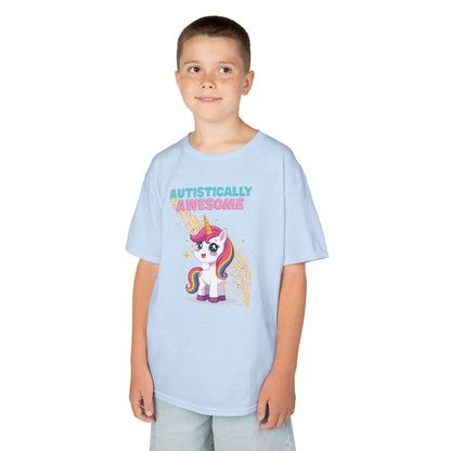 Kids T-Shirt Autistically Awesome with Rainbow Unicorn