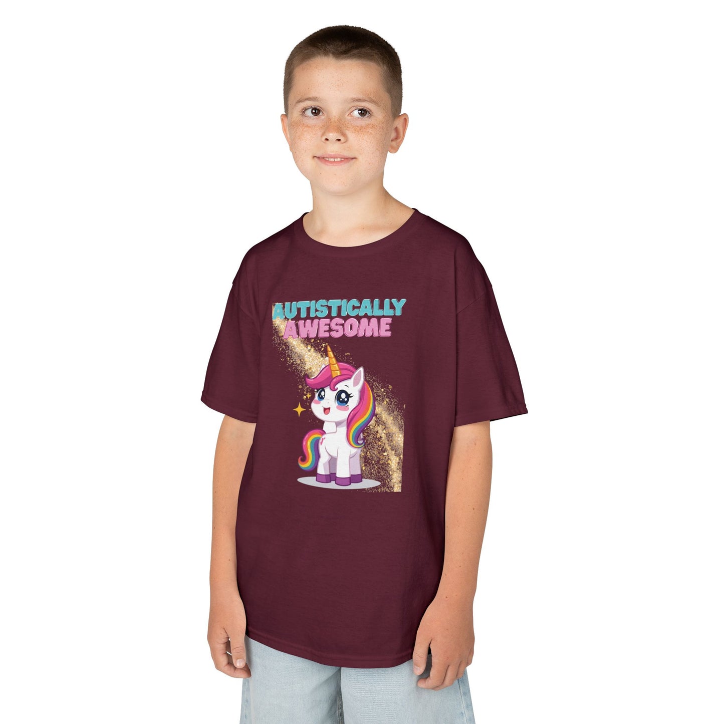 Kids T-Shirt Autistically Awesome with Rainbow Unicorn