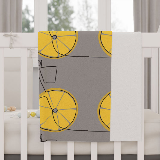 Lemon Bicycle Pattern Plush Baby Throw Blanket