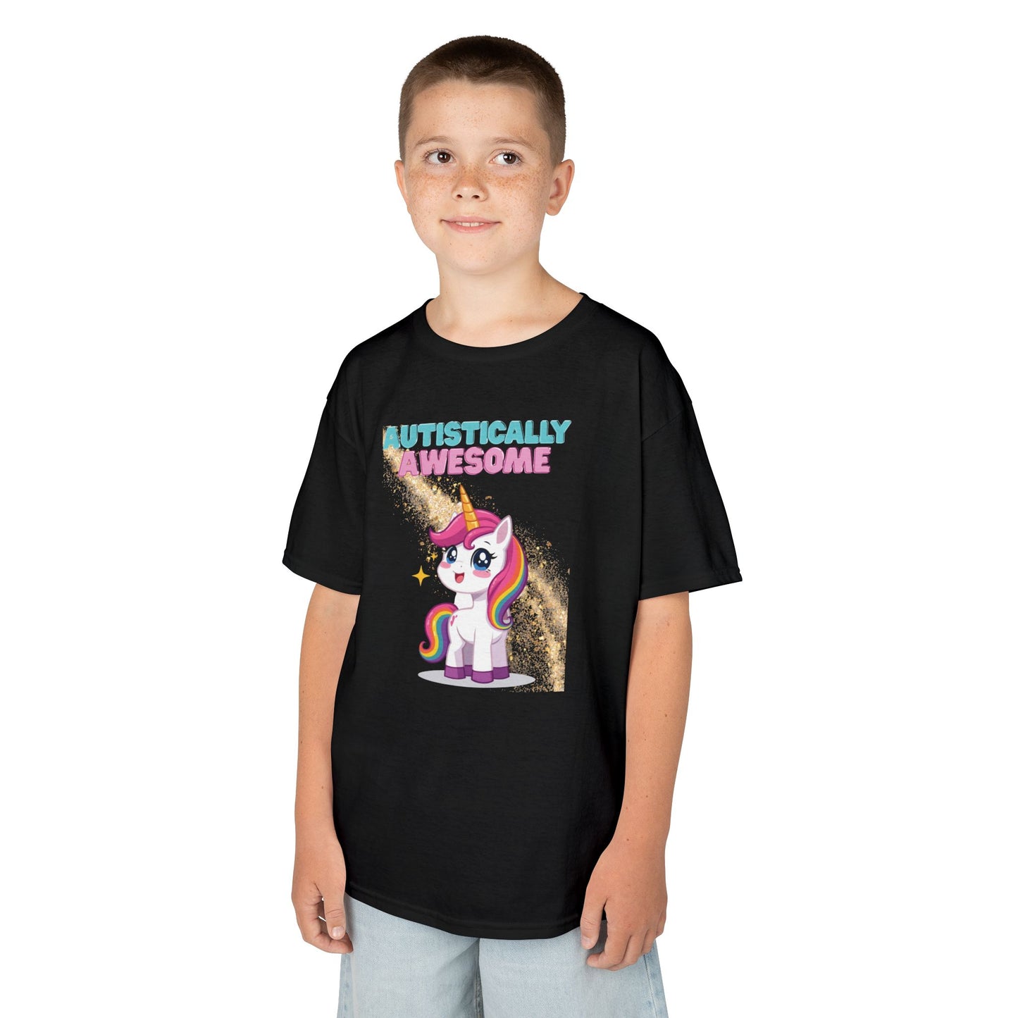 Kids T-Shirt Autistically Awesome with Rainbow Unicorn