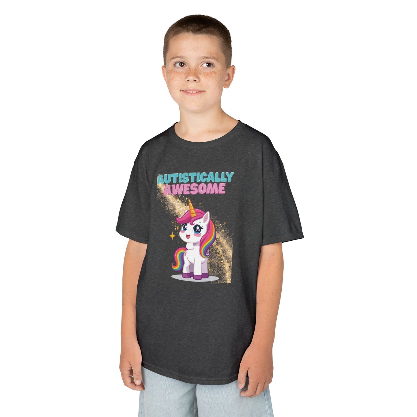 Kids T-Shirt Autistically Awesome with Rainbow Unicorn