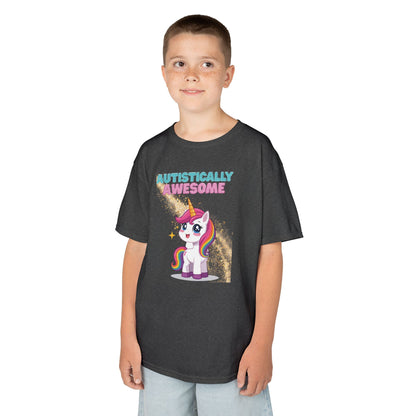 Kids T-Shirt Autistically Awesome with Rainbow Unicorn