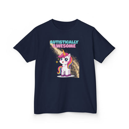 Kids T-Shirt Autistically Awesome with Rainbow Unicorn