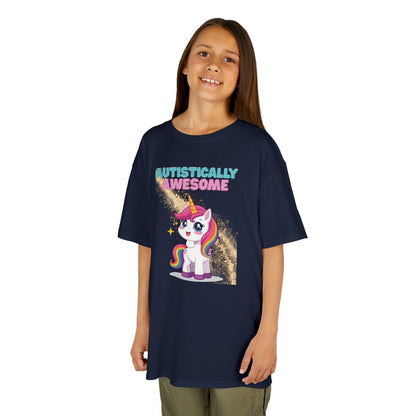 Kids T-Shirt Autistically Awesome with Rainbow Unicorn