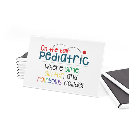 Square Fridge Magnet "On the Ball Pediatric" Where Slime, Glitter & Rainbows Collide