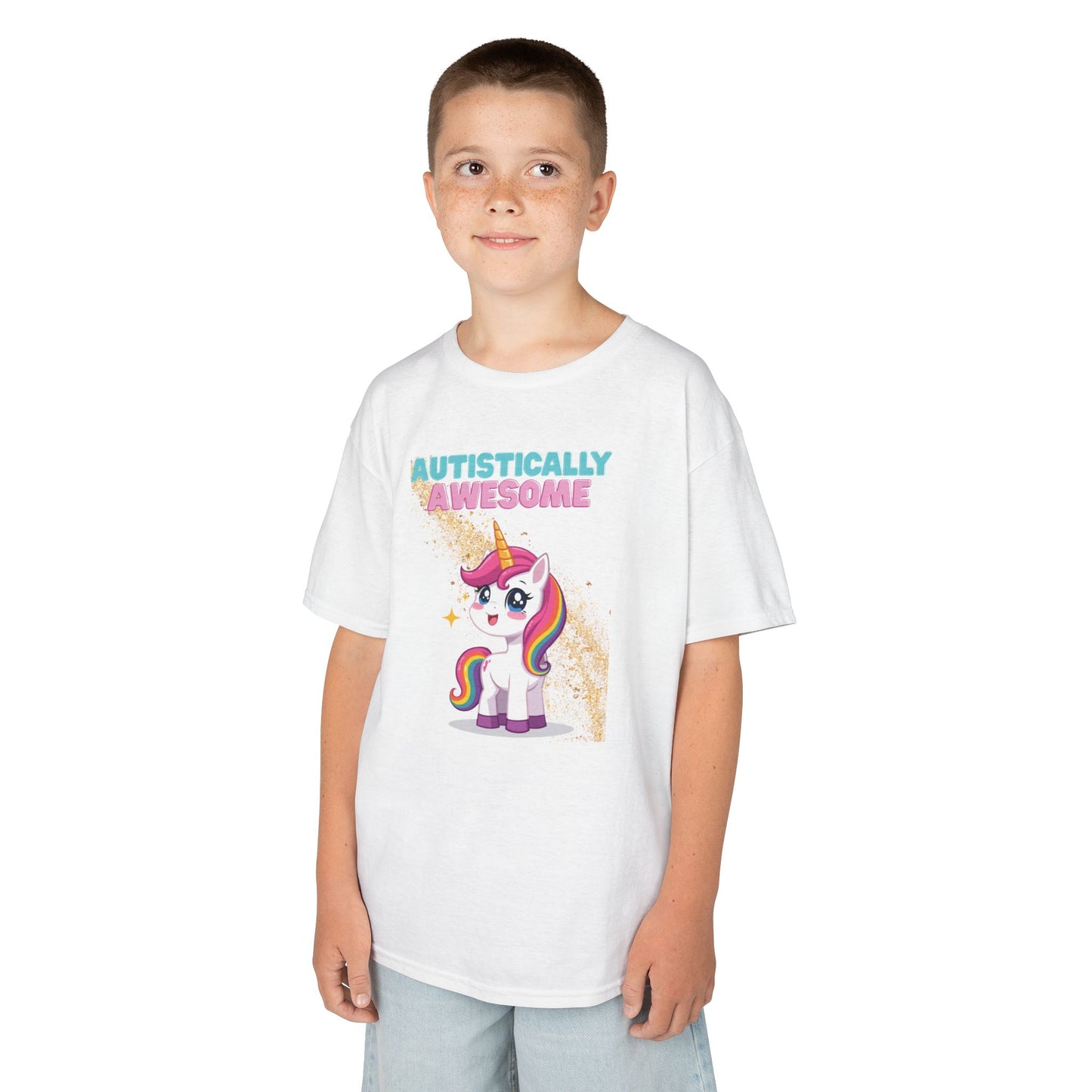 Kids T-Shirt Autistically Awesome with Rainbow Unicorn